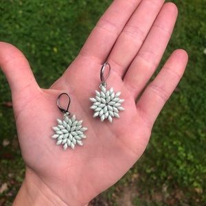 Light Mint Green Beaded Superduo Snowflake Earrings